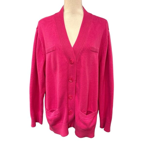 Pendleton Sweater Womens 3X Pink Button Down Cardigan Ribbed Trim‎ Preppy Modest - Picture 1 of 9